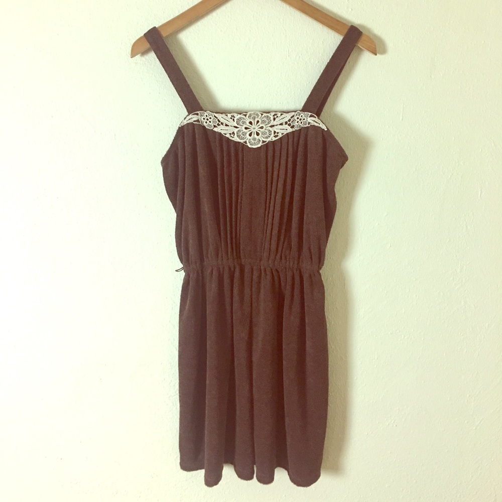 Vintage 1970s Brown Terrycloth Mini Dress